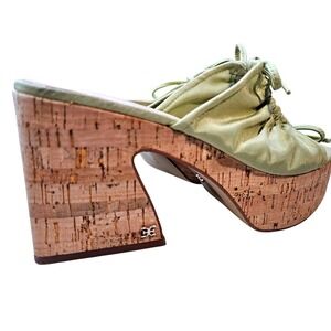 Sam Edelman Green Satin‎ Cork Platform Block Heel Clogs Slides 8.5M Women #377